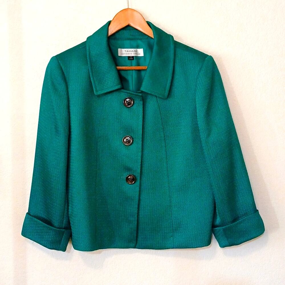 Tahari Arthur S. Levine textured green retro jacket size 12